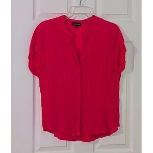 Modern Works‎ Pink Blouse Top Womens L Mandarin Collar Textured Rayon Blend